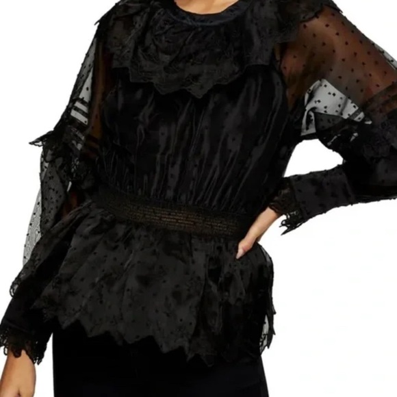 Perfect Topshop Dobby Shirred Waist Blouse in Black 4 - Picture 3 of 12